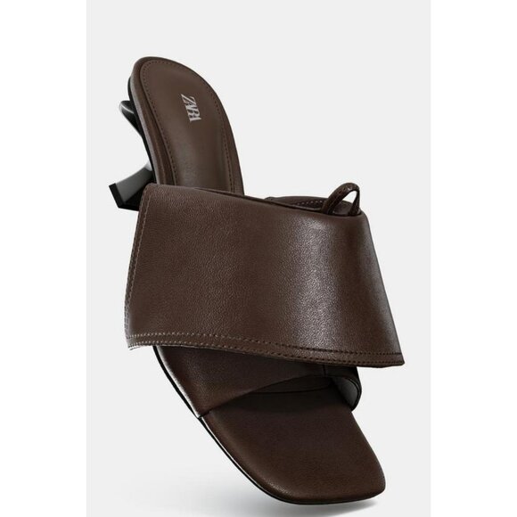 ZARA LEATHER KITTEN-HEEL SANDALS - Picture 8 of 8